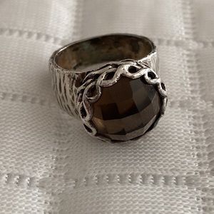 Silpada Faceted Smoky Glass Stone Sterling Silver Ring Size 7